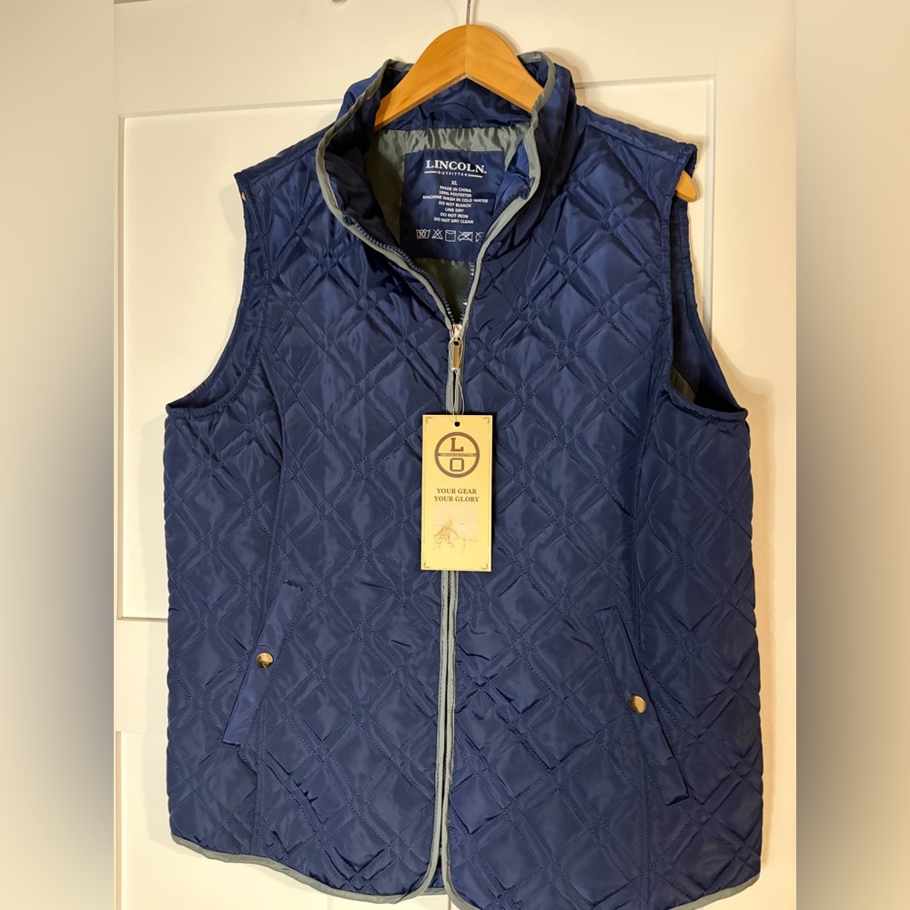 Lincoln Outfitters Mens Quilted Vest Navy Blue Full Zip Outdoor XL New